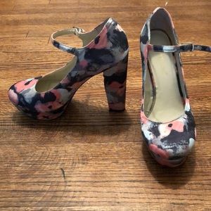 Floral heeled Mary Janes
